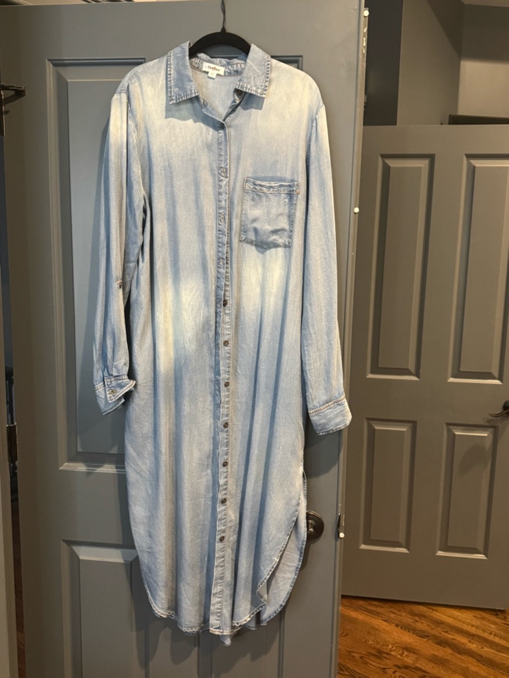 Light Wash Denim Shirt Dress - Casual Long Sleeve